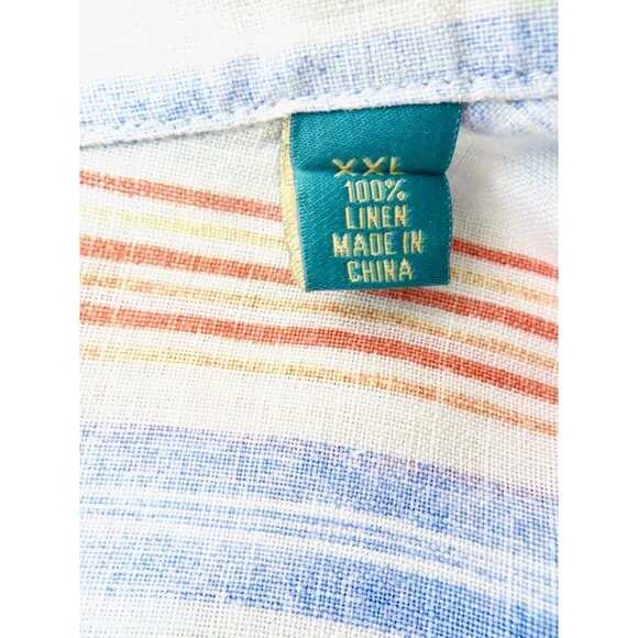 NEW! Tommy Bahama Relax 100% Linen Button Front Shirt Striped Blue Orange XXL - Picture 7 of 7